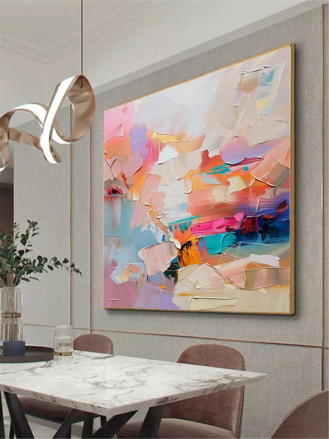 Vibrant Pink Orange Teal Abstract Painting Modern Statement Wall Art - Image 2