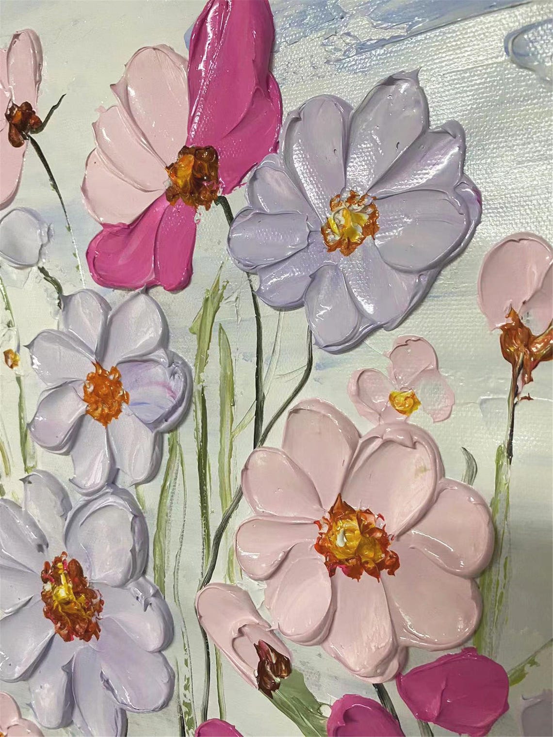Textured Pink Lavender Cosmos Spring Painting Framed Floral Wall Art - Image 5