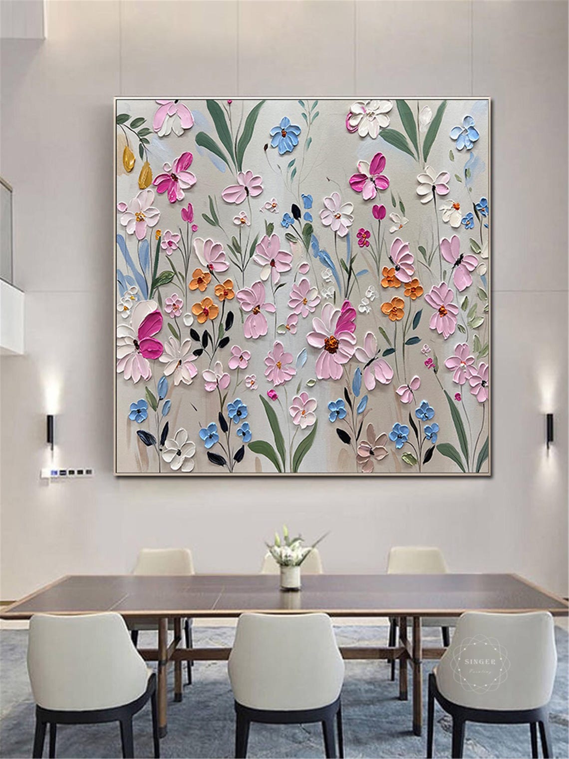 Colorful Wildflower Meadow Mix Square Textured Garden Wall Art - Image 4