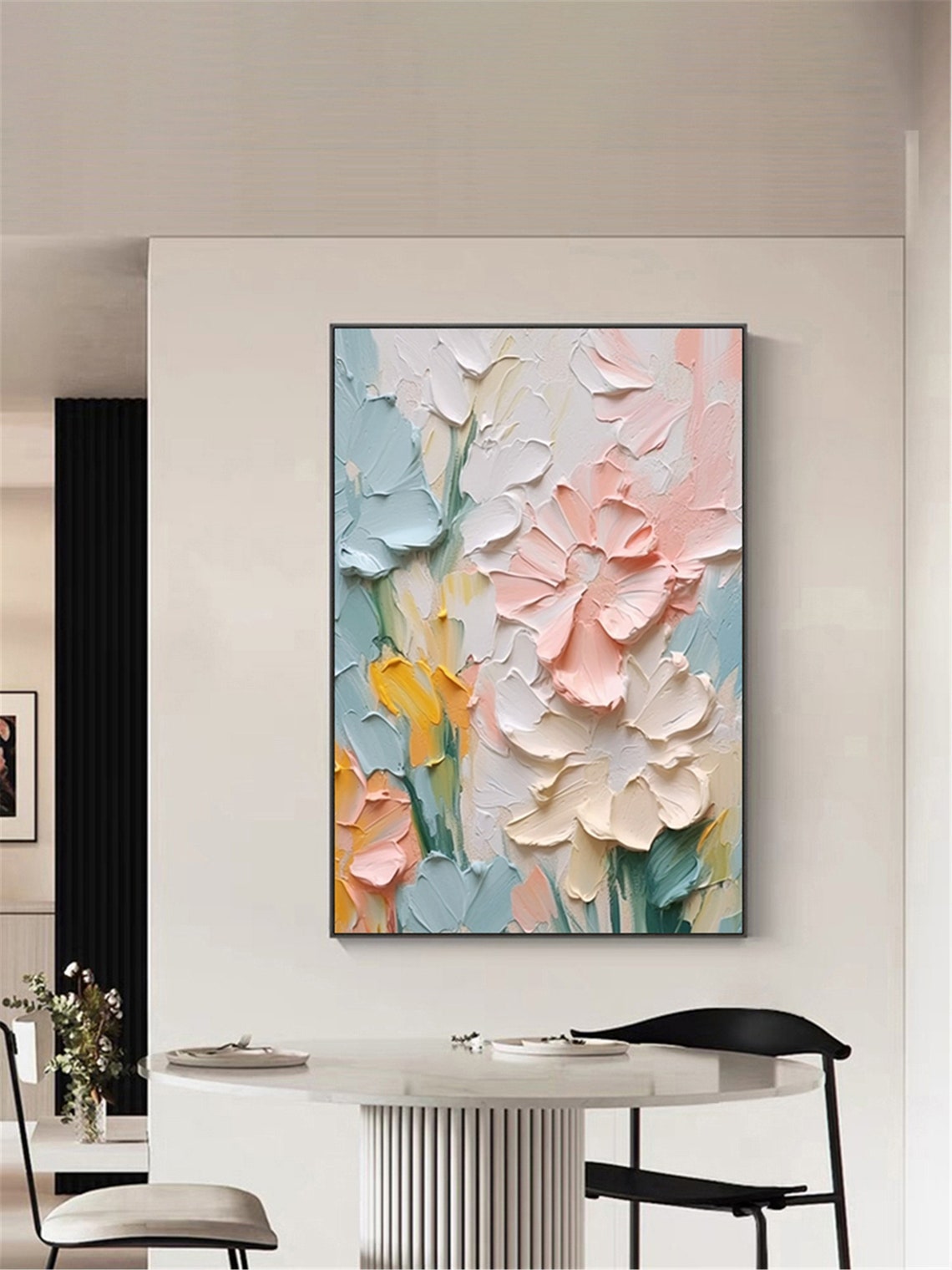 Pastel Pink White 3D Textured Floral Bloom Abstract Painting Poster - Image 4