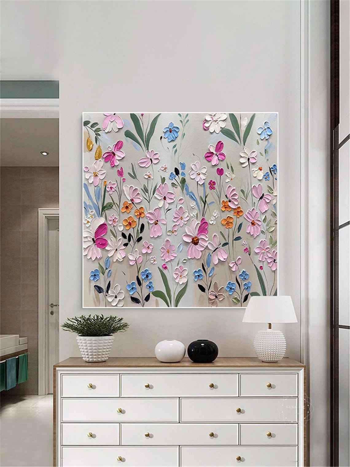 Colorful Wildflower Meadow Mix Square Textured Garden Wall Art - Image 3