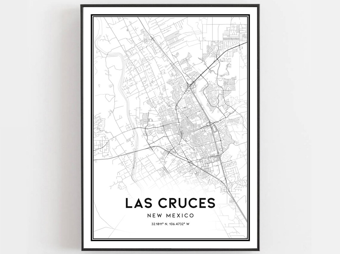 Las Cruces New Mexico Street Map Art Coordinates Modern Home Poster