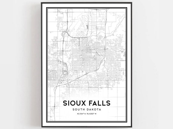 Sioux Falls Map Print Poster Wall Art Sd City South Dakota Street Decor Road Gift B646