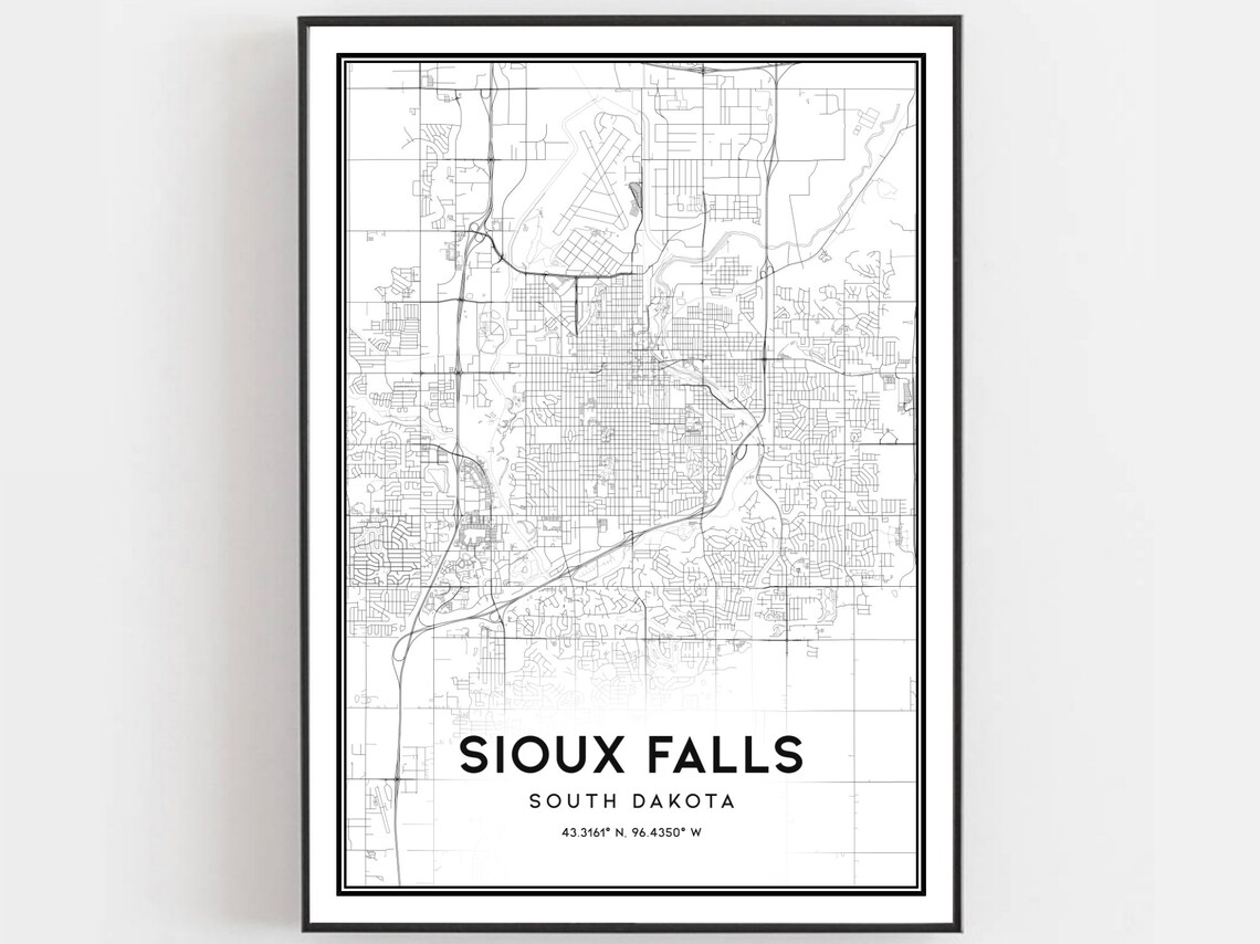 Sioux Falls South Dakota Street Map Poster Minimalist Line Art