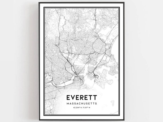 Everett Map Poster, Massachusetts Street Decor