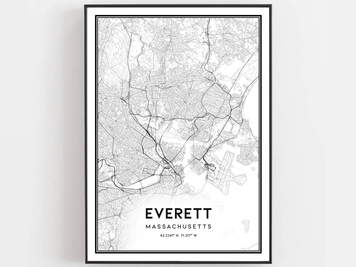 Everett Map Poster, Massachusetts Street Decor