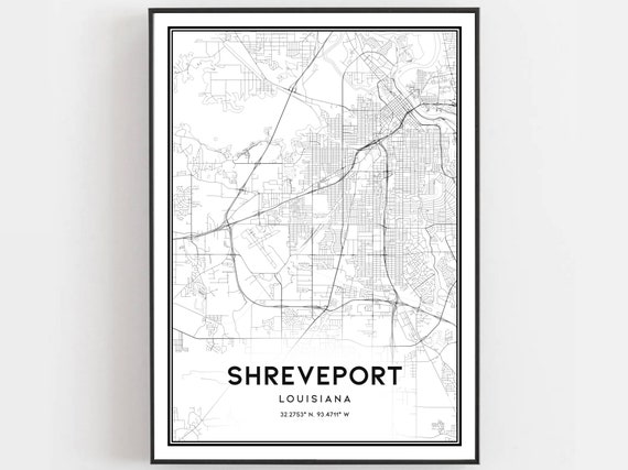 Shreveport Map Print Poster Wall Art La City Louisiana Street Decor Road Gift