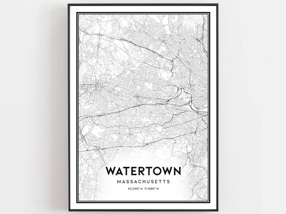 Watertown Map Poster, Massachusetts Street Decor
