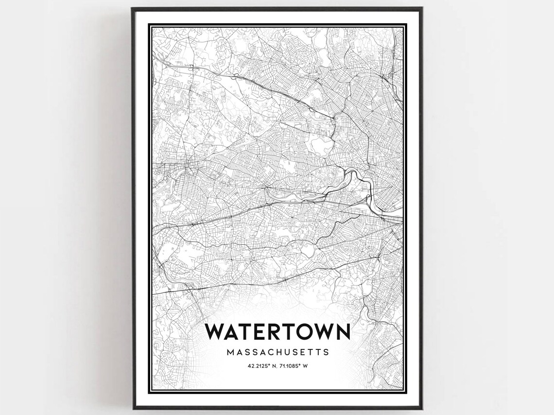 Watertown Map Poster, Massachusetts Street Decor