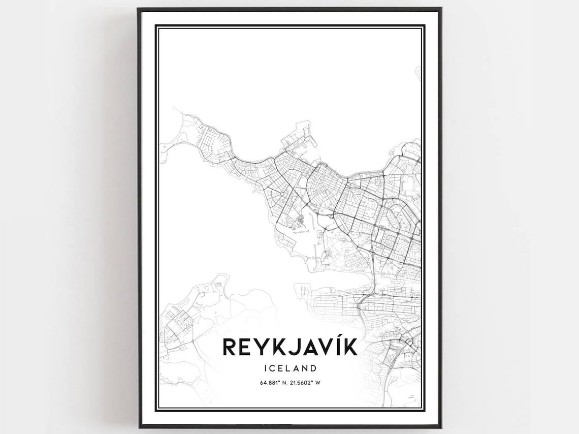 Reykjavk Map Poster Print, City Street Decor