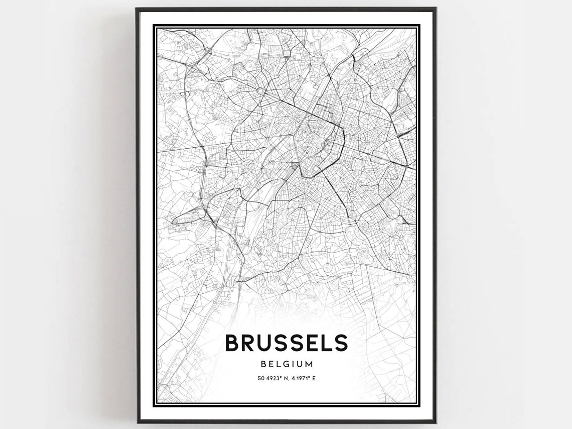 Brussels Map Print Poster Wall Art City Street Decor Road Gift