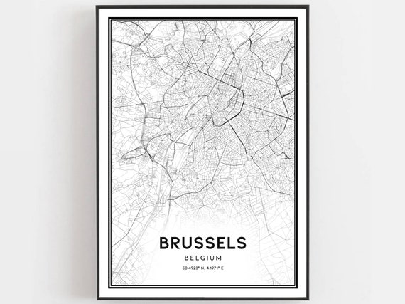 Brussels Map Print Poster Wall Art City Street Decor Road Gift