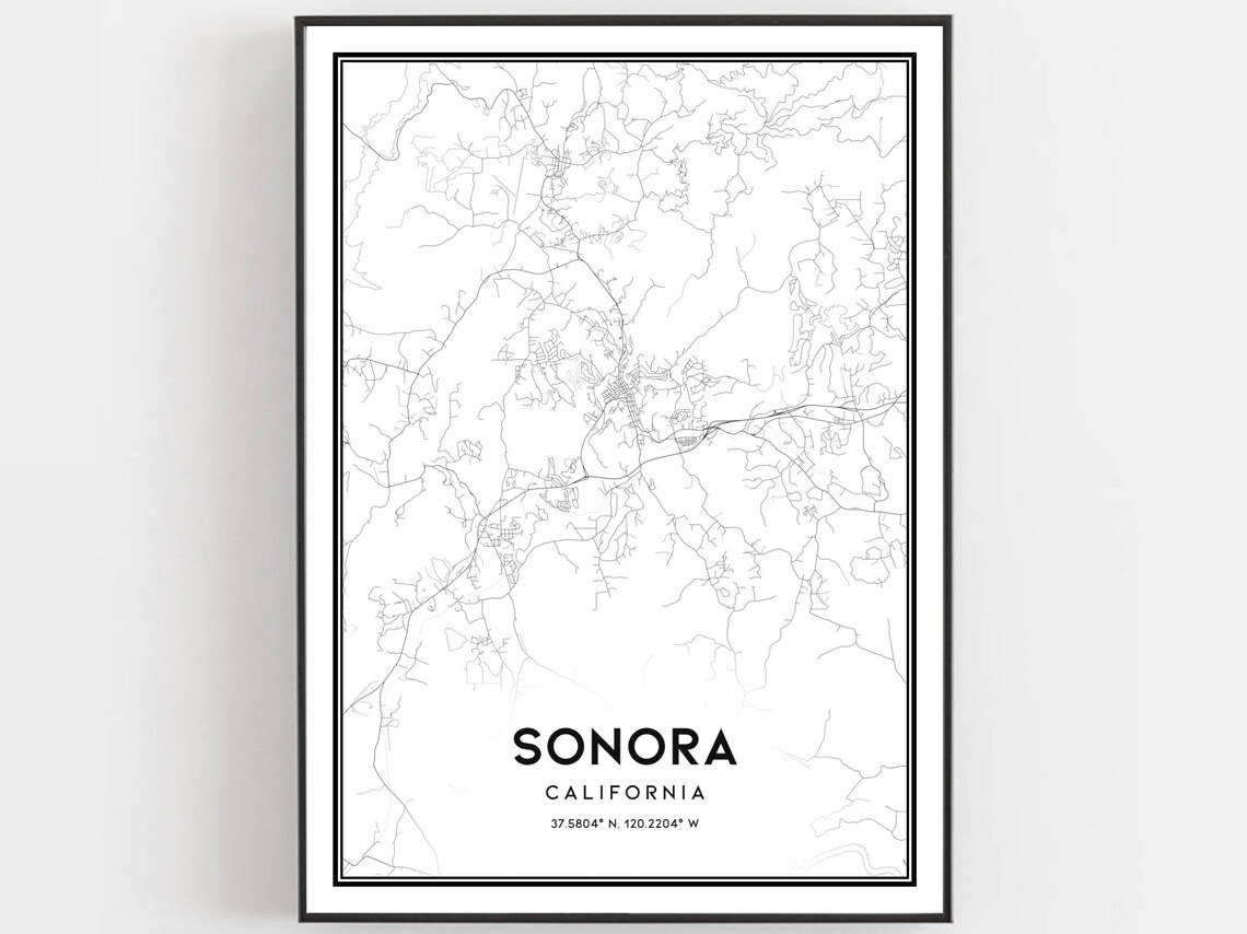 Sonora California Minimalist Black and White City Map Poster