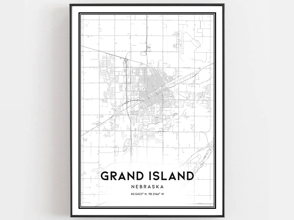 Grand Island Nebraska City Street Map Minimalist Travel Art Poster