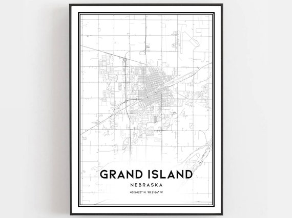 Grand Island Map Print Poster Wall Art Ne City Nebraska Street Decor Road Gift B1334