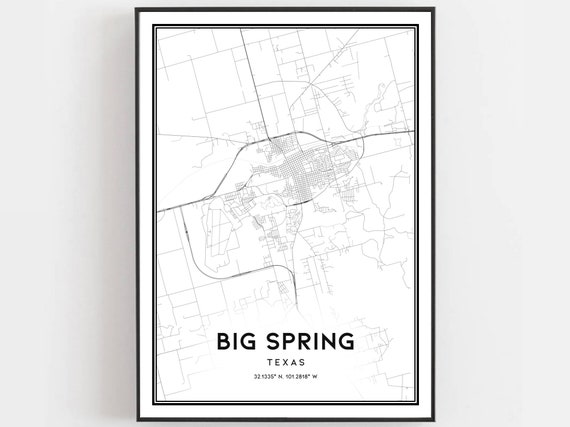 Big Spring Map Print Poster Wall Art Tx City Texas Street Decor Road Gift
