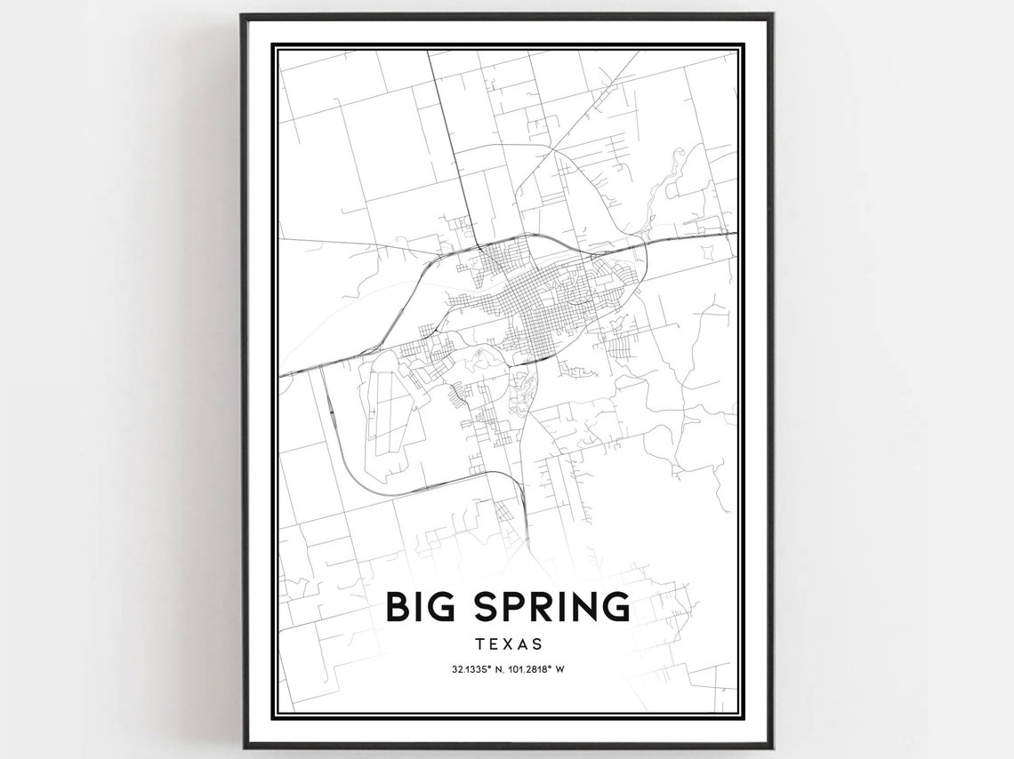 Big Spring Map Print Poster Wall Art Tx City Texas Street Decor Road Gift