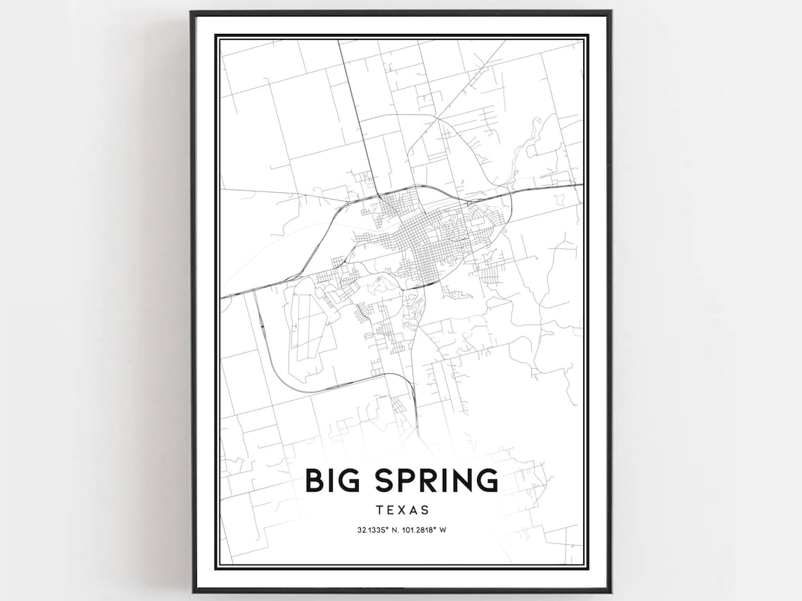 Big Spring Texas Minimalist City Street Map Modern Line Art Poster