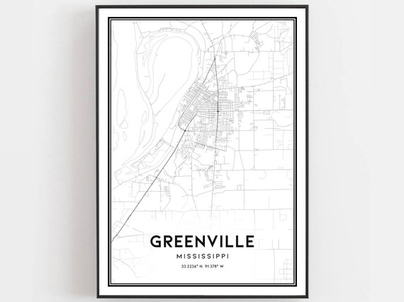 Greenville Map Poster, Mississippi Street Decor