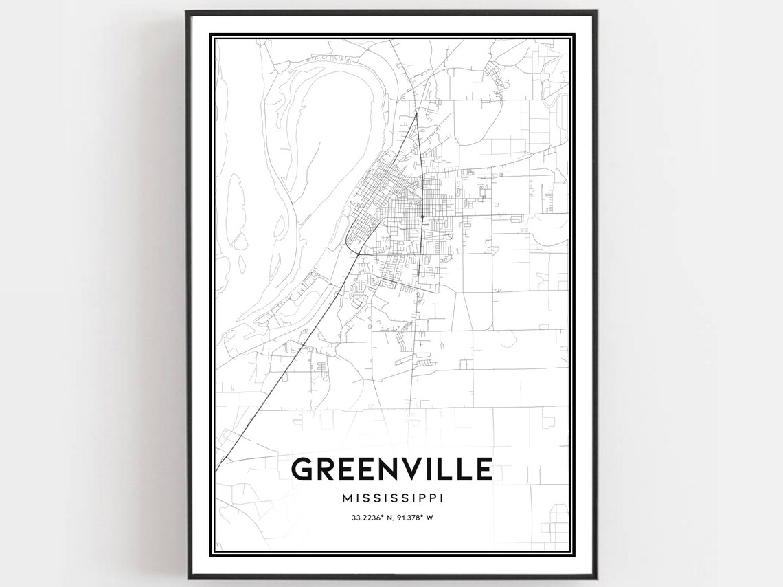 Greenville Map Poster, Mississippi Street Decor
