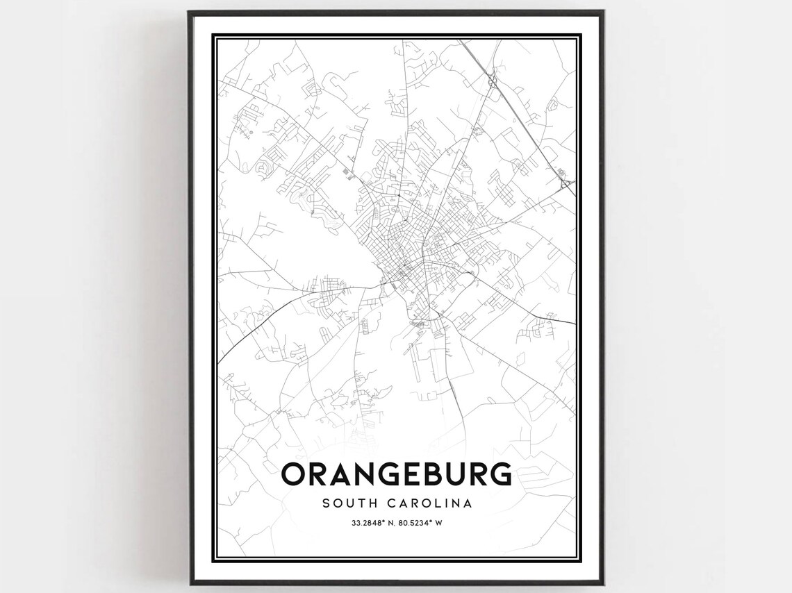 Orangeburg South Carolina City Street Map Minimalist Decor Wall Art