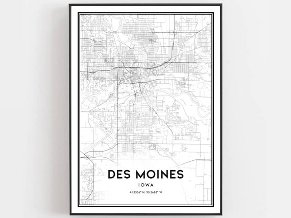 Des Moines Map Print Poster Wall Art Ia City Iowa Street Decor Road Gift