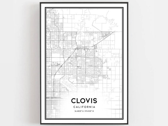 Clovis Map Print Poster Wall Art Ca City Street Decor Road Gift B843