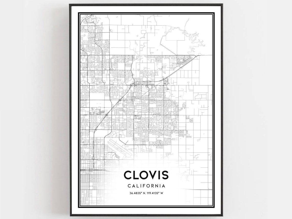 Clovis Map Print Poster Wall Art Ca City Street Decor Road Gift B843