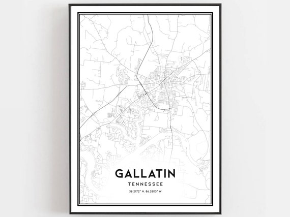 Gallatin Tennessee Map Art Print, City Street Decor