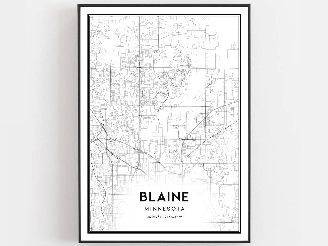Blaine Minnesota Minimalist Street Map Poster Modern Decor Art