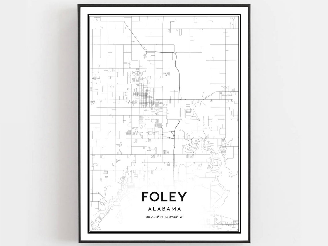 Foley Alabama Street Map Minimalist Black and White City Poster