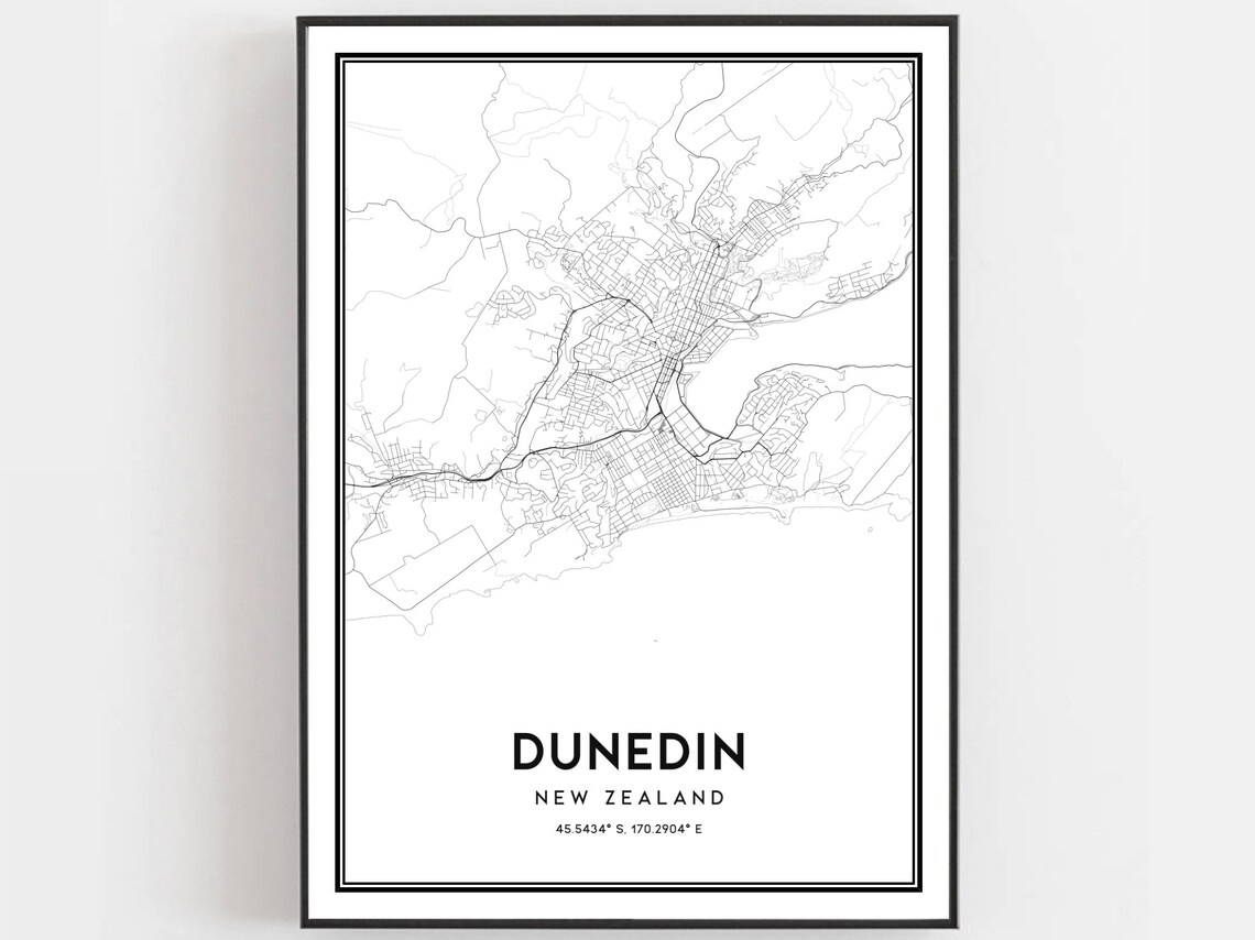 Dunedin New Zealand Vintage Map Minimalist City Street Plan Wall Art