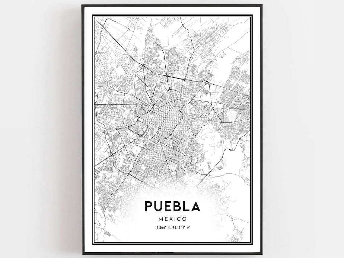 Puebla Map Print, City Street Decor Poster