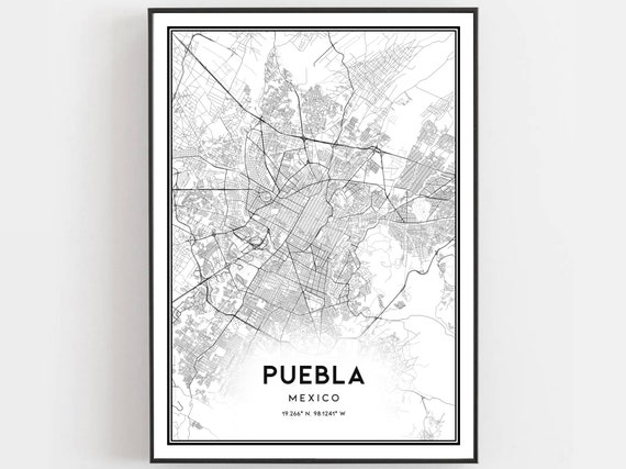 Puebla Map Print, City Street Decor Poster