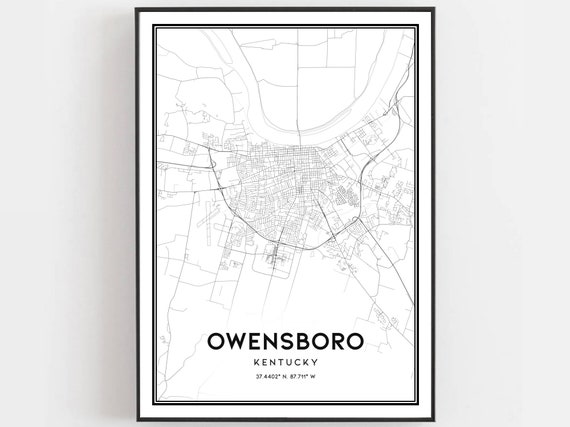 Owensboro Map Print Poster Wall Art Ky City Kentucky Street Decor Road Gift B1080