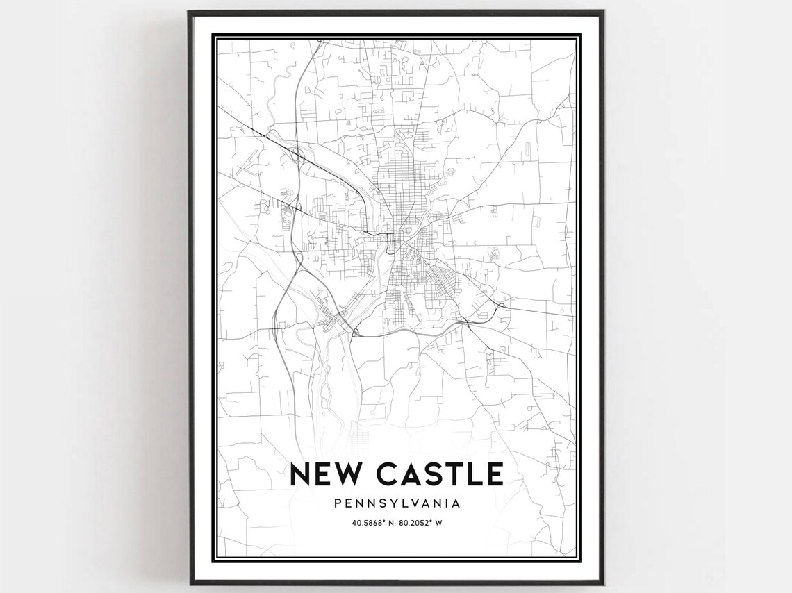 New Castle Map Print, Pennsylvania Travel Poster