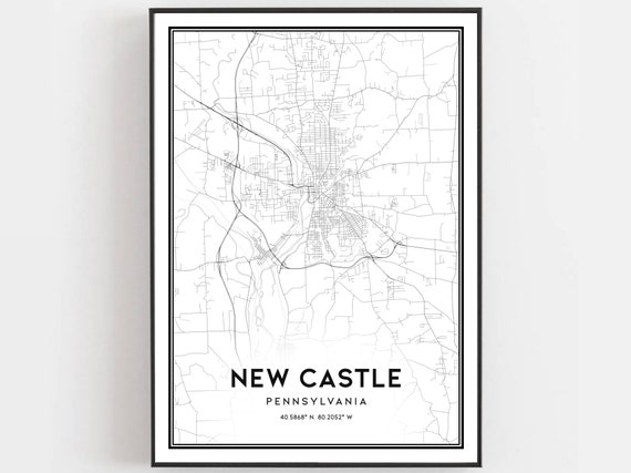 New Castle Map Print, Pennsylvania Travel Poster