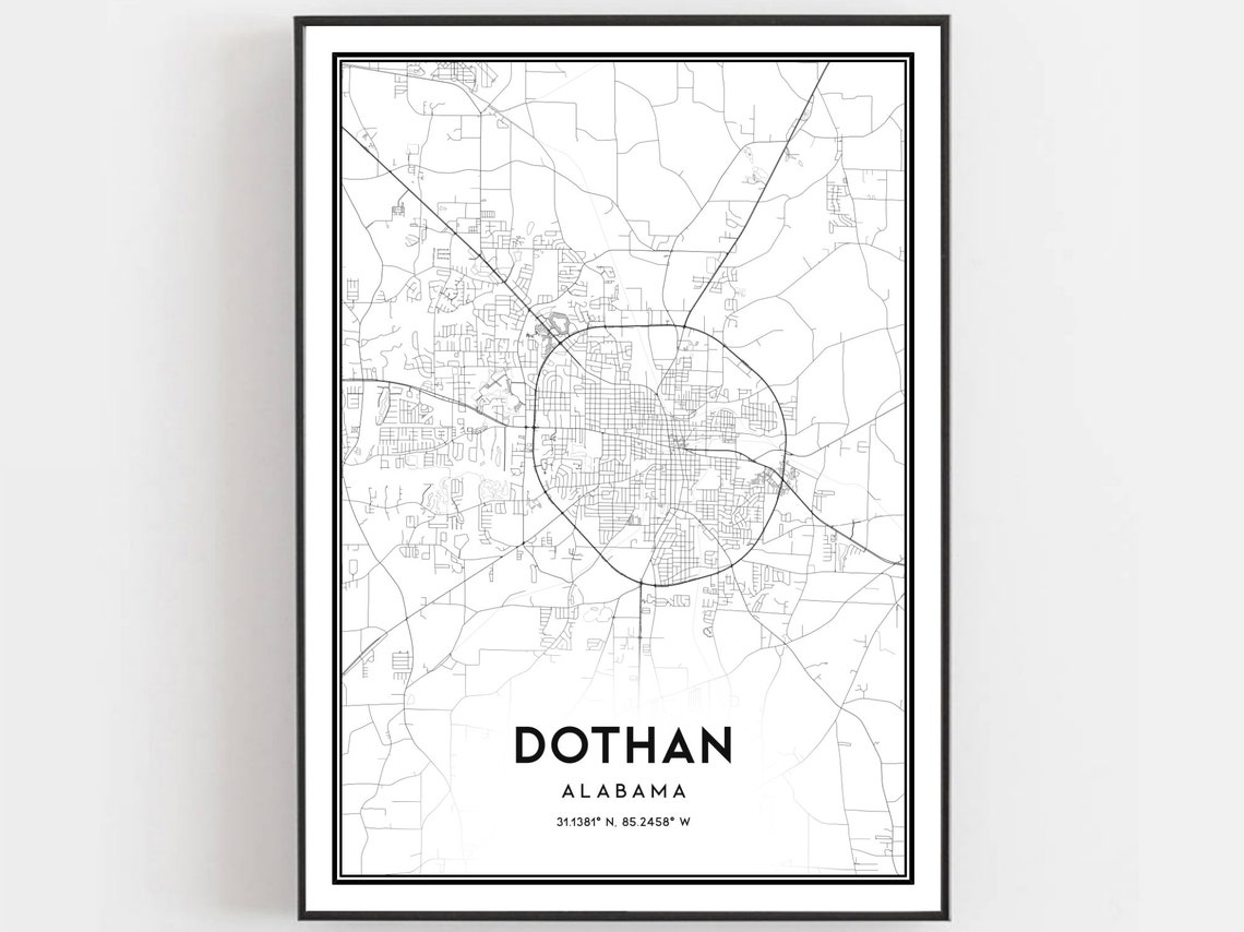 Dothan Alabama Minimalist Street Map Monochrome Line Art Poster
