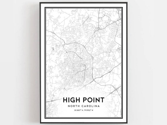 High Point Map Print Poster Wall Art Nc City North Carolina Street Decor Road Gift B647