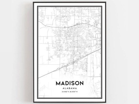 Madison Map Poster, Alabama Street Decor