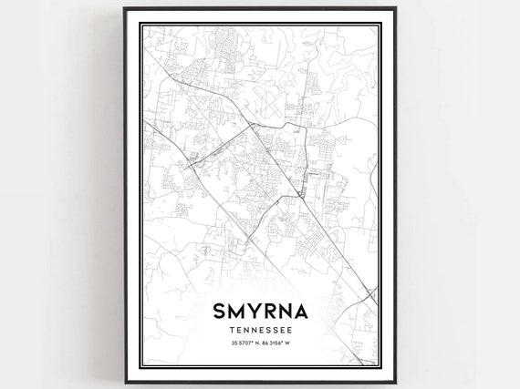 Smyrna Tennessee Map Print, City Street Decor