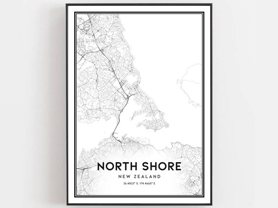 North Shore Map Print Poster Wall Art City Street Decor Road Gift B605