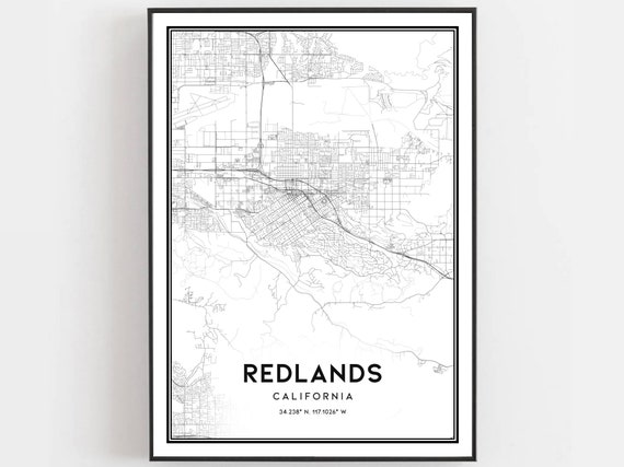 Redlands Map Print Poster Wall Art Ca City Street Decor Road Gift B1098