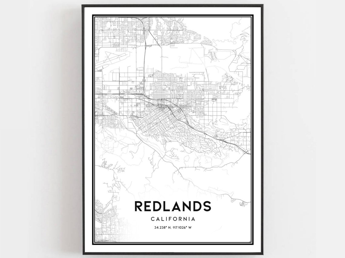 Redlands Map Print Poster Wall Art Ca City Street Decor Road Gift B1098