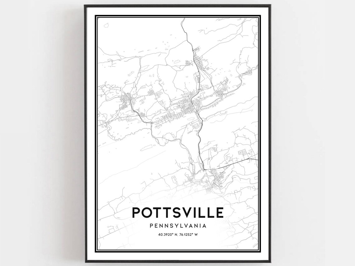 Pottsville Pennsylvania Street Map Minimalist Black and White City Poster