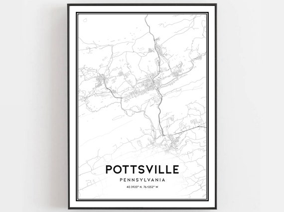 Pottsville Map Print Poster Wall Art Pa City Pennsylvania Street Decor Road Gift B1567