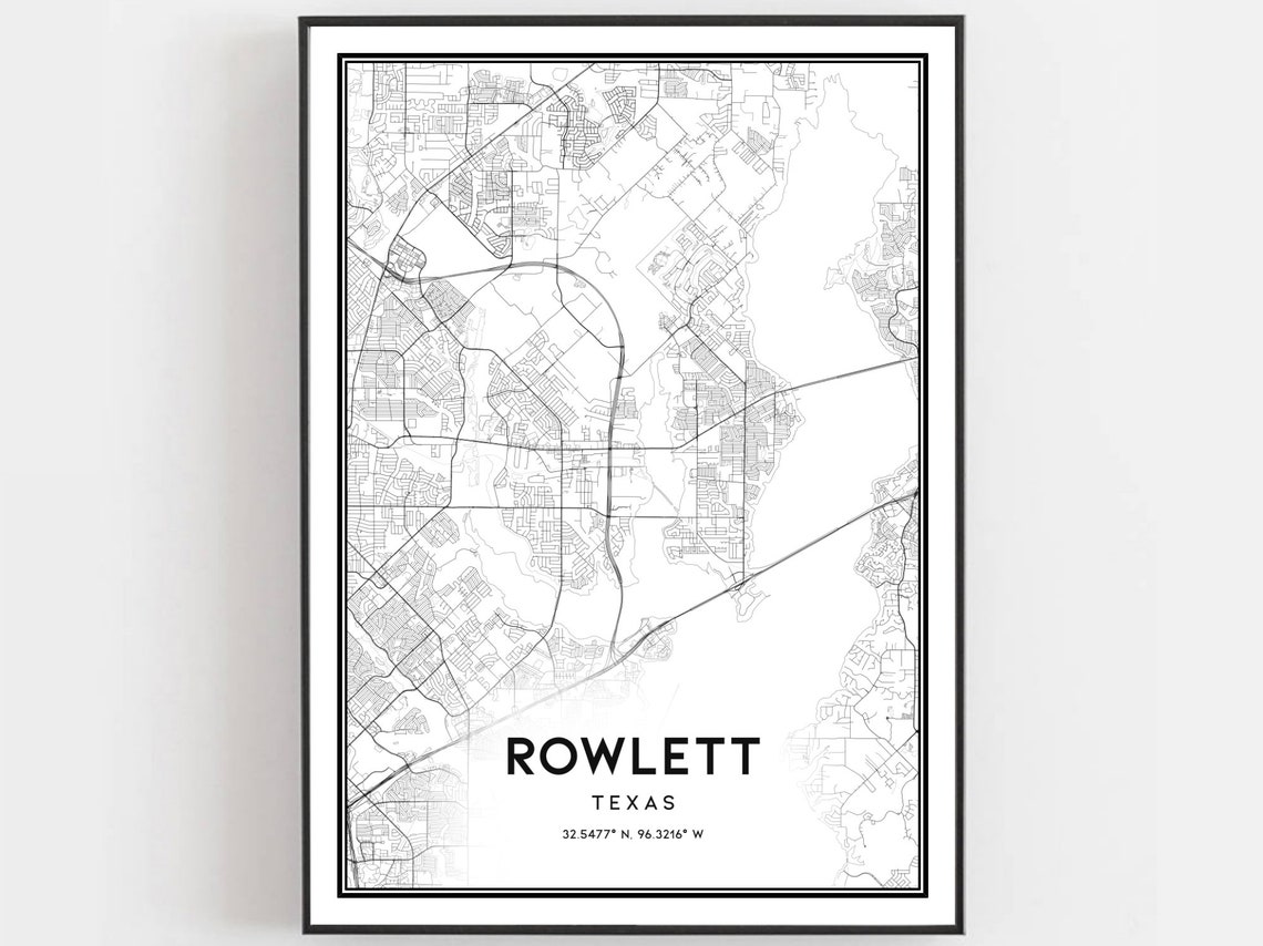 Rowlett Texas Minimalist Black and White Street Map Art Poster
