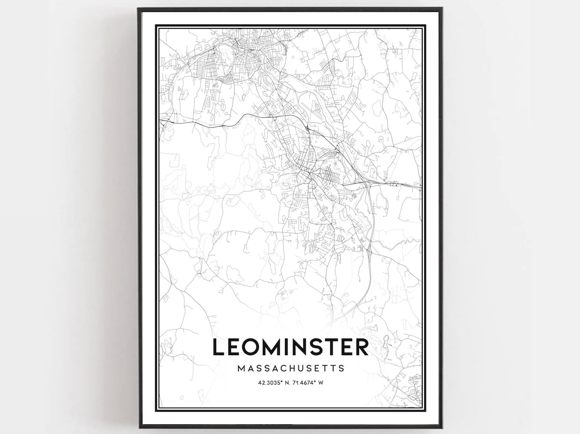 Leominster Map Poster, Massachusetts Street Decor