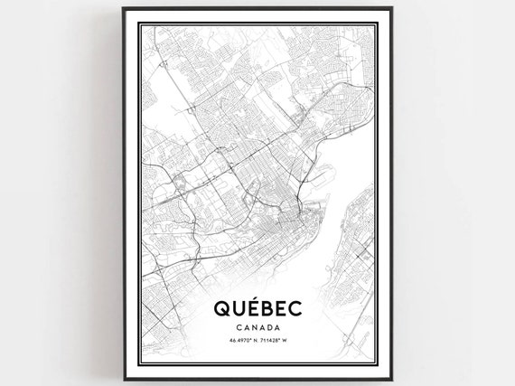 Qubec Map Print Poster Wall Art City Street Decor Road Gift B352