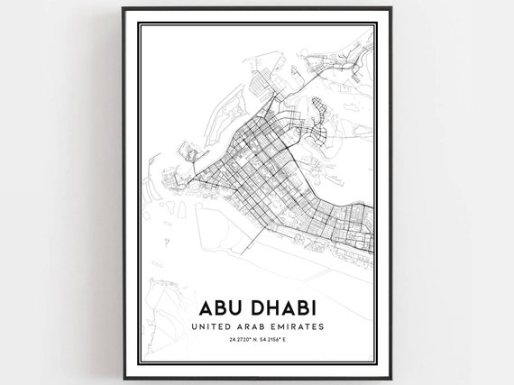 Abu Dhabi Map Print Poster Wall Art City Street Decor Road Gift B359